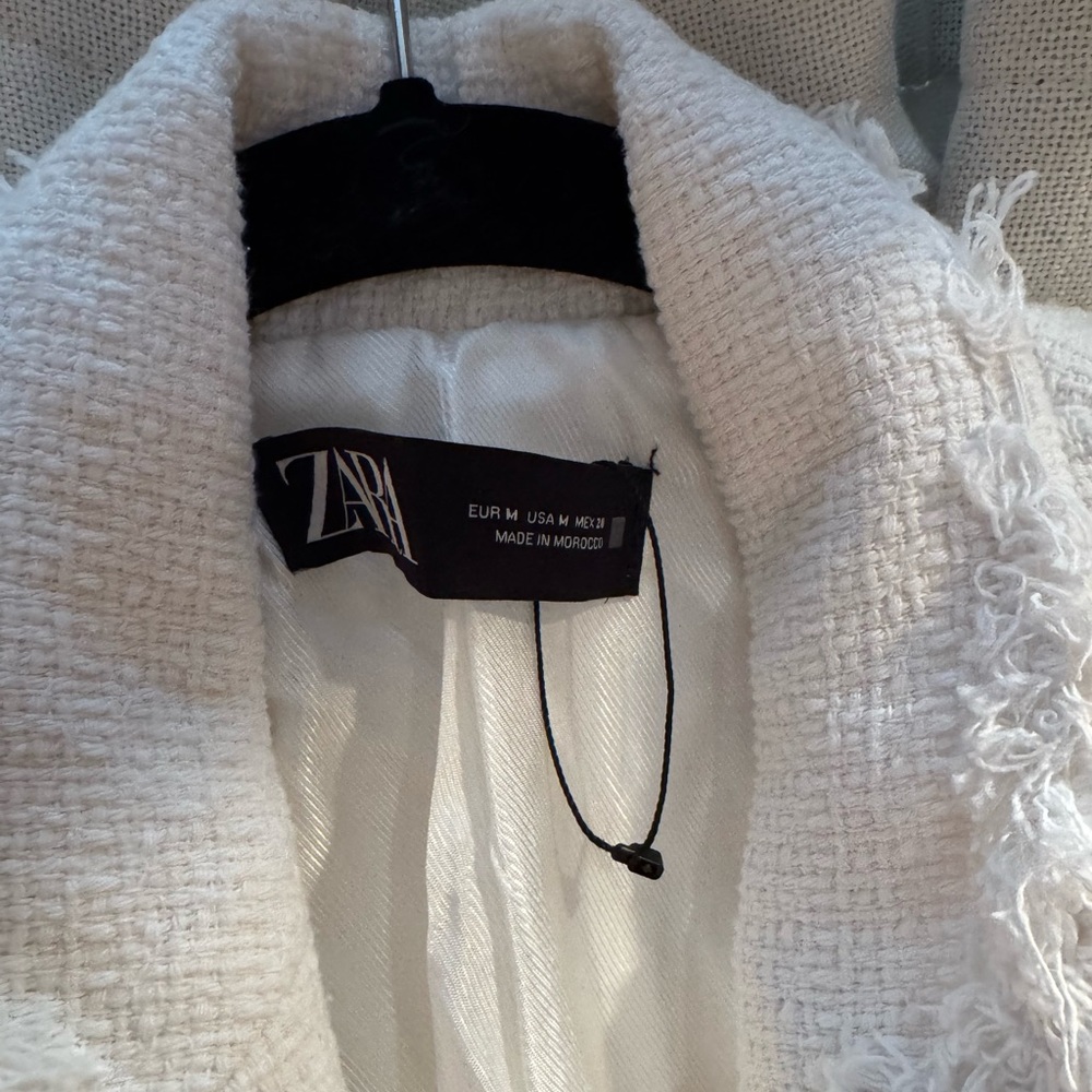 ZARA CROPPED TEXTURED BLAZER WHITE SIZE M - Picture 4 of 5
